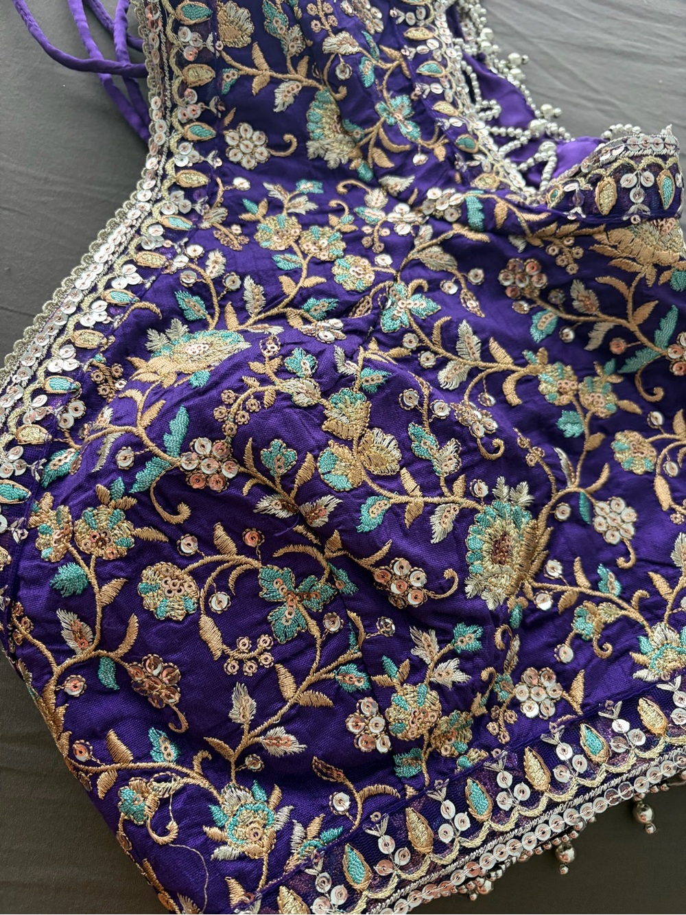 Royal Purple Embellished Bridal Lehenga Set - Picture 9 of 10